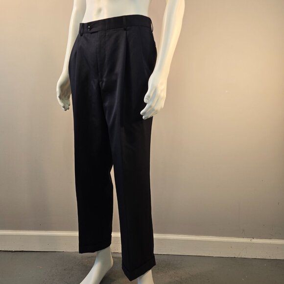 Marcraft Wool Dress Pants Navy Blue Mens Sz 32 x 28 Pleated Front Classic Cuff - Picture 1 of 11